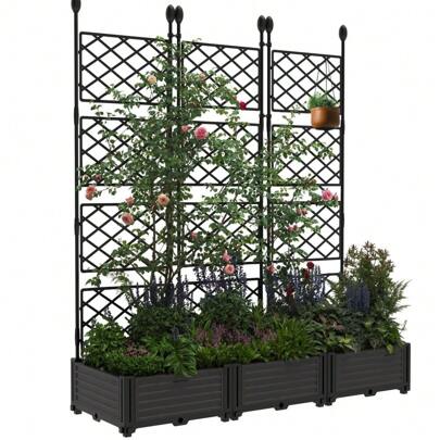 Broadfashion Planter Box With Lattice Trellis, Planter Box For Climbing Plants/Vines, Garden Bed With Trellis, Outland Garden Metal Trellis For Climbing Outdoor Plants
