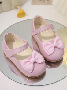 Girls Pearl & Bow Decor Princess Leather Shoes, Soft Sole, Spring Autumn Summer, New Design Children Flats - Pink - View 4