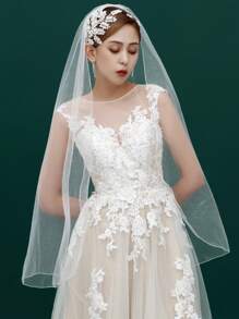 1pc Bridal Veil With Lace Edge & Shiny Glitter, Suitable For Wedding Ceremony, Photography, And Registry Office, Includes Hair Comb