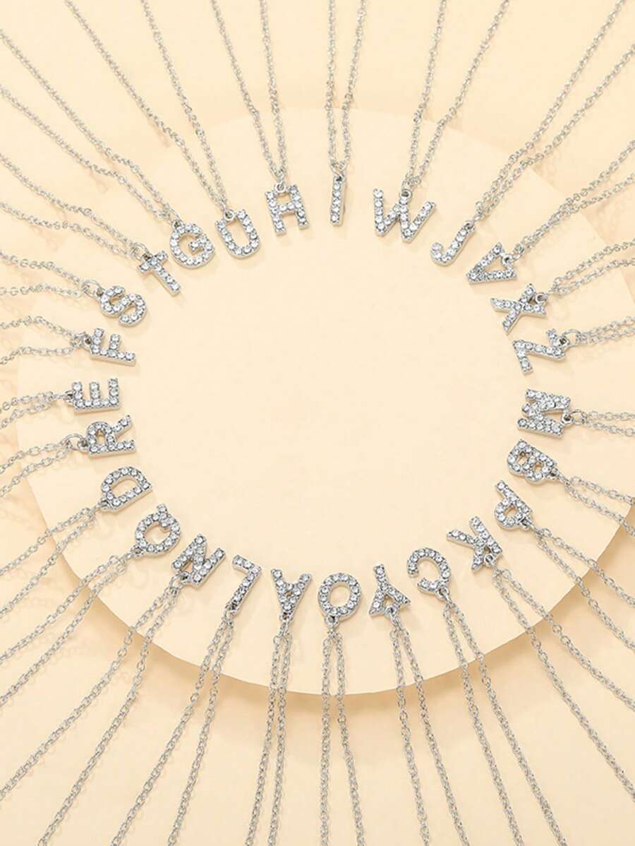 1 件时尚简约 24 个字母合金锆石项链，适合男士、女士、情侣日常佩戴 - A3120 - 查看 1
