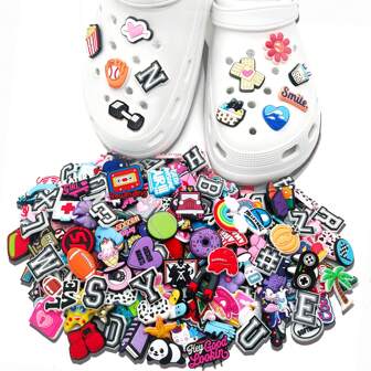 Random Series 10/30/50/100Pcs DIY Charms For Shoe Key Chain Sandals Beach Bags, PVC Shoe Charms For Clogs Premium Quality Popular Decorations Accessories Great Gifts For Christmas, Birthday, Party Summer, School