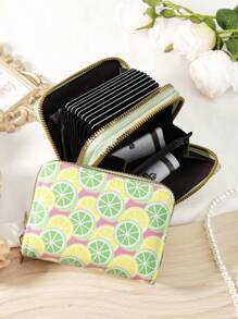 Fashionable White Purse With Fruit And Leaf Patterns - High-Quality Leather Women's Wallet With Multiple Card Slots, Double Zipper Closure, Scratch-Resistant Hardware, Compact And Portable Card Holder For Credit Cards, Bank Cards