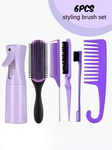 3/4/5/6/7/11pcs Hair Combs Set For Women And Men, Comb Set For Teasing, Edge & Back Brushing,Nine-Row Comb, Spray Bottle For Detangling Brush, Scalp Massager Shampoo Brush,Premium Wide Tooth Comb,Flower Hair Clip,Brush Set For Hair Styling