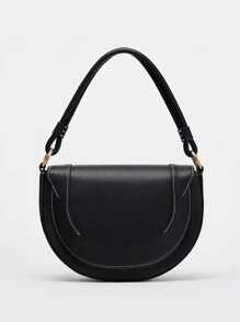 Spring New Product For Foreign Trade: Women's Bag, Wine Red Saddle Bag, Color Contrasting Thread Cutting Decoration, Handheld Shoulder Cross Shoulder Flip Hard Bag