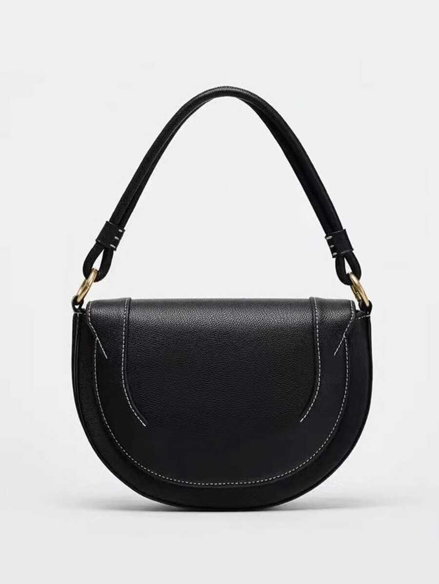 Spring New Product For Foreign Trade: Women's Bag, Wine Red Saddle Bag, Color Contrasting Thread Cutting Decoration, Handheld Shoulder Cross Shoulder Flip Hard Bag