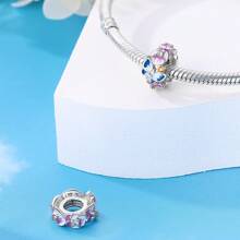 1pc 925 Silver Plated Romantic Garden Collection Blue Flowers Purple Butterfly Charm Blue Flowers Butterfly Gradient Color Beads For Women Bracelet Keychain Necklace Beads Suitable For DIY Jewelry Making Women Jewelry Daily Wear Gift For Girlfriend - heartPAC589 - View 9