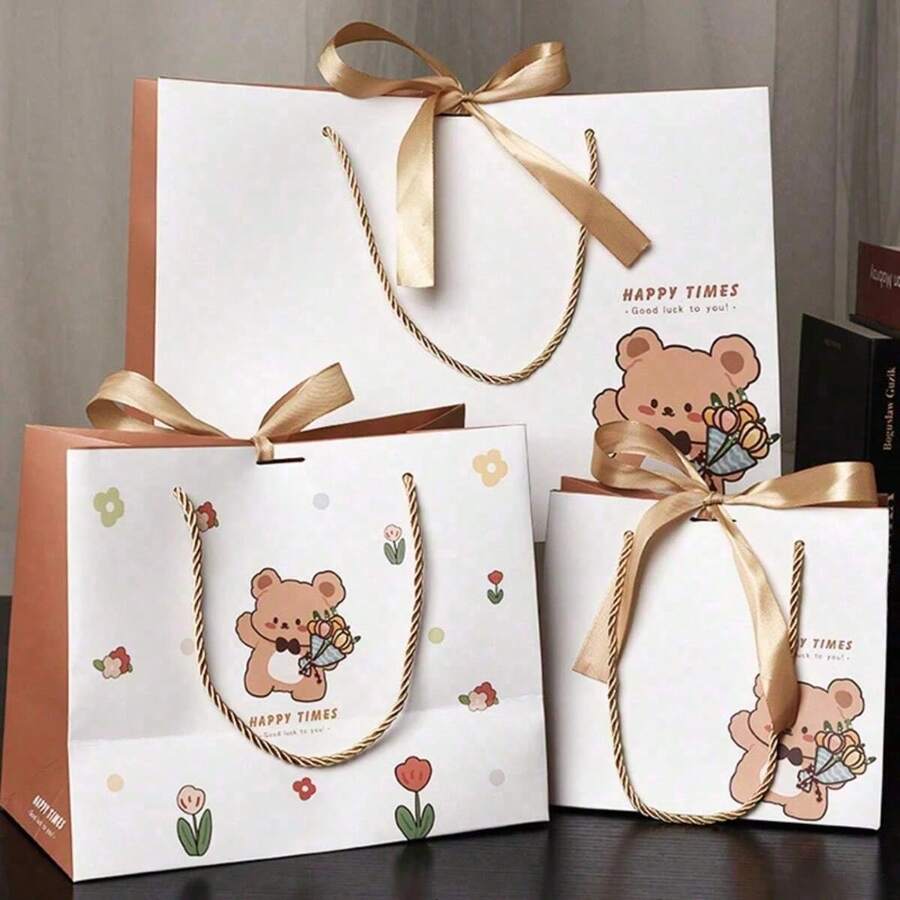 1pc Cartoon Bear Gift Bag, Gift Wrapping Bag, Tote Bag For Birthday Gifts - Multicolor - View 1