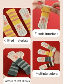 4pcs Paw Pattern Anti-Slip Table Leg Cover, 1pc Cute Chair Foot Pad For Home, Door Handle Cover,Thickened Cat Claw Stool Leg Protectors Socks,Put On Socks For Chair,Protect Your Floor And Furniture With These Knitted Table Leg Socks