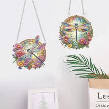 2 件 5D DIY 钻石艺术绘画吊坠 - 蜻蜓和花朵钻石艺术悬挂装饰工艺套件，不对称形状钻石，家居墙壁和窗户装饰，手工礼品创意 - 蜻蜓 - 查看 4