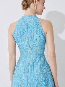 优雅提花女式无袖派对礼服，婚礼宾客礼服，适合鸡尾酒会 - 彩色 - 查看 5