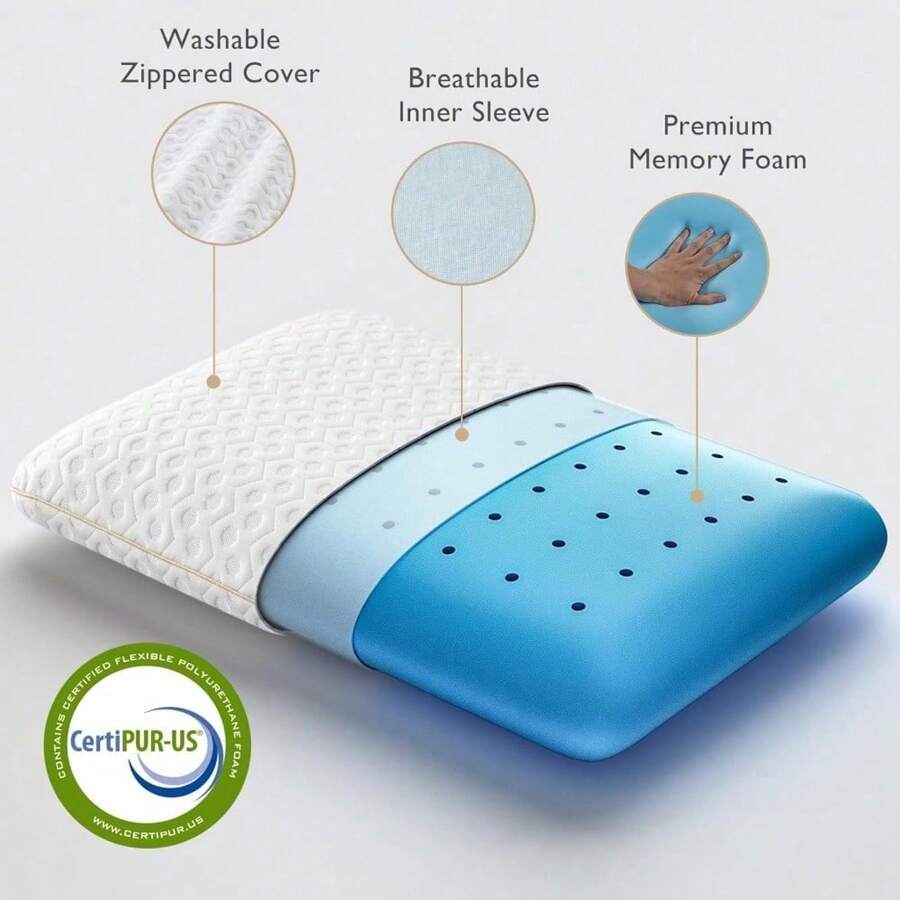 Memory Foam Pillow Medium Firm - Gel Foam Pillows For Sleeping Standard Size - Orthopedic Bed Pillows For Neck Pain - Stomach And Back Sleepers - 白色 - 查看 1