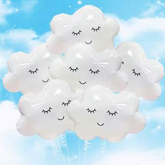 2/6pcs White Cloud Shaped Foil Balloons, Suitable For Baby Shower, Bathroom Cloud Theme Party, Birthday Decoration, Bridal Shower, Cartoon Party Indoor & Outdoor Atmosphere Decoration, Photo Prop