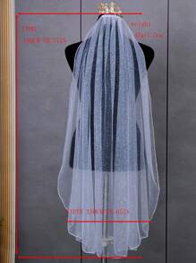1pc Bridal Veil With Lace Edge & Shiny Glitter, Suitable For Wedding Ceremony, Photography, And Registry Office, Includes Hair Comb
