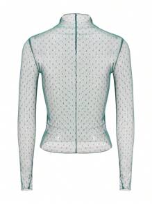 Women T-Shirt, Long Sleeve Turtleneck Swiss Dots See-Through Slim Fit Sheer Tops Clubwear - Army Green - View 4