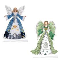 2 piezas Kit de ornamento de mesa con figuritas de pintura de diamantes - Exquisito ángel 5D DIY arte de diamantes acrílicos ornamento para decoración de hogar u oficina, ideal para relajación y expresión creativa con temas de genio azul y verde claro, fácil para principiantes