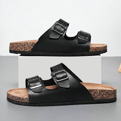 Adjustable Buckle Unisex Casual Slippers, Soft Cork Slide Sandals, Outdoor Beach Shoes, Suitable For Men And Women, Plus Size