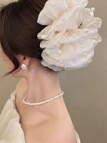 1 pièce Pince à cheveux élégante, luxueuse et de conception minimaliste avec maille et décoration de faux perles, convenant pour le port par les femmes lors de soirées