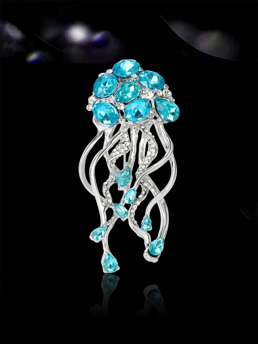 Spilla con strass a forma di medusa di moda per donna, spilla a forma di vita marina, accessorio per abito, spilla da decorazione per festa, banchetti e regali
