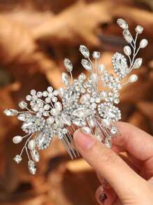 1 件水晶头饰发饰，适合派对、婚礼、新娘、女士和女孩（银色/金色） - 銀色 - 查看 4
