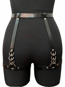 1pc Leather Punk Waist Chain Black Leg Harness Belt Caged Body Chain Party Body Underwear Accessory Rave Outfits Leg Chain Jewelry For Women