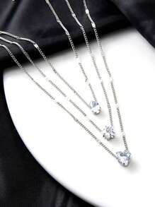 1 件多层项链，带心形、星星、月亮、水滴形吊坠设计，简约锌合金金属金色时尚个性化项链，适合女士日常佩戴