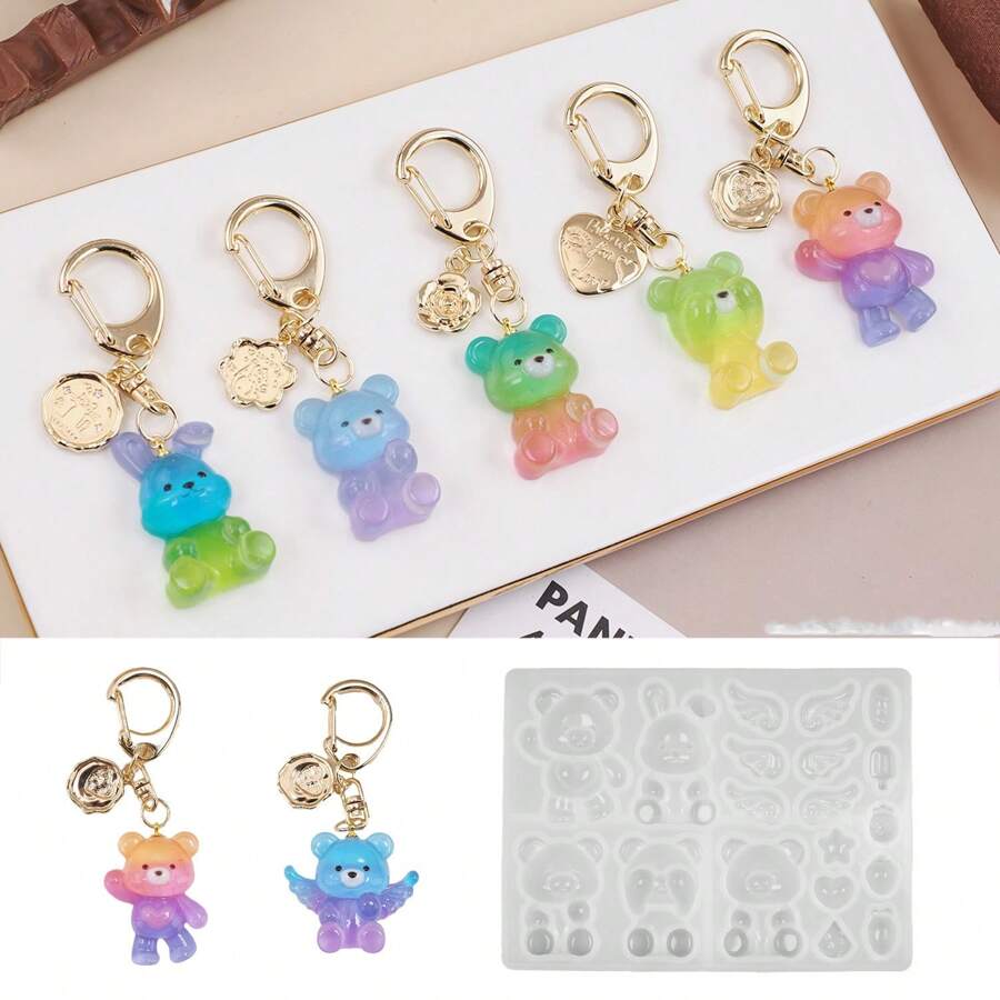 1pc Bear & Rabbit Keychain Pendant, Silicone Molds For DIY Craft, Resin ...