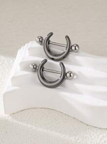 2 piezas Anillos de joyería para perforación de pezón de mujer con diseño de luna oscura punk para Halloween