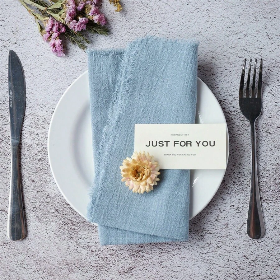 12 条装多色流苏方形茶巾，32*32 厘米/12.6*12.6 英寸，生日派对婚礼装饰，照片背景道具，新年节日，厨房洗碗布手帕 - 霧霾藍 - 查看 1