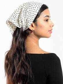 1pc Women's Fashion Polka Dot Print Head Scarf, White Elegant Neckerchief, Casual Wind-Resistant Headwrap, Hair Accessory - White - View 5