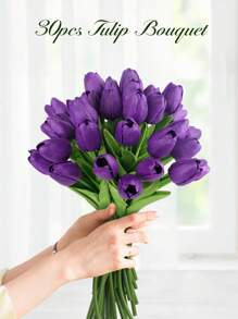 20/30 件白色人造郁金香丝绸花，13.5 英寸，适合作为母亲节、复活节的散装家庭厨房婚礼装饰礼物