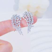 1 对时尚优雅的天使翼耳环 - 奢华铜耳环配闪亮方晶锆石，适合派对、婚礼、女性日常聚会、生日和周年纪念礼物 - 彩色 - 查看 3