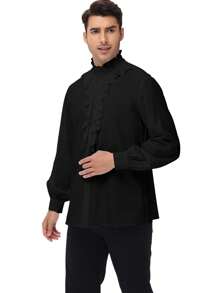 Men's Medieval Ruffle Collar Long Sleeve Shirt, Gothic Style Costume For Festivals And Parties - Black - View 3