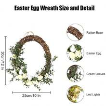 1 Peça Coroa de Páscoa, Coroa de Ovo de Vime Artificial, Decoração de Porta de Primavera para Casa