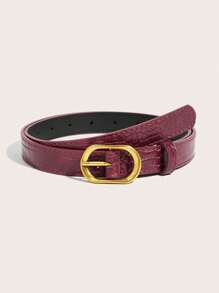 1pc Women's All-Season Jeans Street OL European & American Korean Style Hot Girl Crocodile Texture Burgundy Animal Print High-End Reinforced Extra Long Belt, Blogger Vintage Gold Pin Buckle, Daily Match PU Leather Texture Niche Rivet Belt,