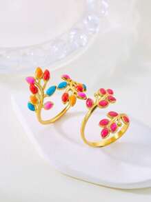 1 pieza Anillo de mujer de acero inoxidable con incrustaciones de strass en color mezclado, de estilo exagerado y con diseño de goteo. Se puede ajustar. Adecuado para uso diario y casual, así como para fiestas y regalos.