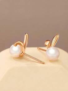 2 Pieces Of Simple Personalized Cute Playful Rabbit Faux Pearl Earrings Earrings Stud Female