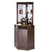 KFFKFF Corner Industrial Bar Cabinet, Wine Table For Liquor & Glasses, Sideboard Buffet Cabinet With Glass Holder, Freestanding Farmhouse Wood Coffee Bar Cabinet For Living Room, Home Bar, Black Walnut