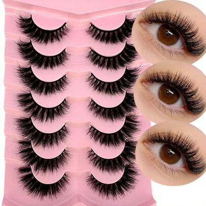 Hot 7 Pairs Of Cat Eye 3d Mink Fur False Eyelashes, Soft, Fine, Natural & Reusable Lashes For Thick & Lengthening Strip Lashes,Lashes,Eyelashes,Fake Lashes