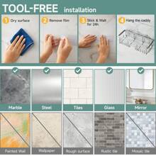 6 件装淋浴架粘合剂，无需钻孔浴室淋浴收纳架，带可拆卸挂钩，防锈淋浴架，壁挂式淋浴架，家居浴室装饰浴室收纳架夏季返校季 - 銀色 - 查看 9