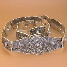 1pc Vintage Turkic Slavic Woman Metal Waist Belt, Embossed Arabic Floral Motif, Caucasian Wedding Dance Jewelry, Adjustable Length - Classic Moroccan Belt - View 7