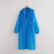 1pc Black Drawstring Eva Raincoat With Hood, Disposable Long Waterproof Raincoat For Adults, Hiking, Transparent Portable Rain Poncho For School,Office,Household,Travel, Back To School Supplies - Black - View 14