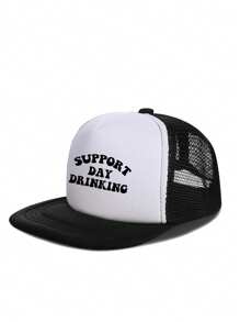 1 件装卡车司机帽字母印花男女通用海绵帽棒球帽可调节宽边太阳帽夏季平檐帽