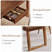 Tribesigns 55-Inch Dining Table With Storage Drawer For Dining Room, Rectangular Mid-Century Modern Dinner Kitchen Table With Solid Wood Legs For 4-6 People - Màu nâu óc chó - Xem 7