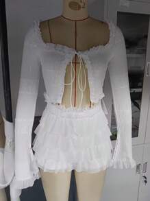 Stay Stylish And Cozy With Our French Collar Knit Set - White - View 2