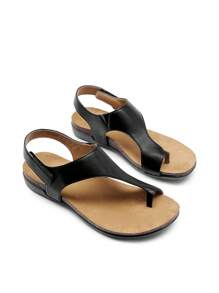 Women Sandals Orthopedic Arch Support T-Strap Flat Sandals Memory Foam And Cork Footbed Summer Comfortable Walking Casual Shoes - 黑色 - 查看 7