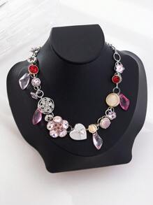 1 chiếc vòng cổ mặt dây chuyền hoa đính đá thời trang & quyến rũ cổ điển, trang sức cô dâu thanh lịch, thiết kế kiểu Pháp cho các sự kiện trang trọng & đám cưới - Nhiều màu - Xem 2