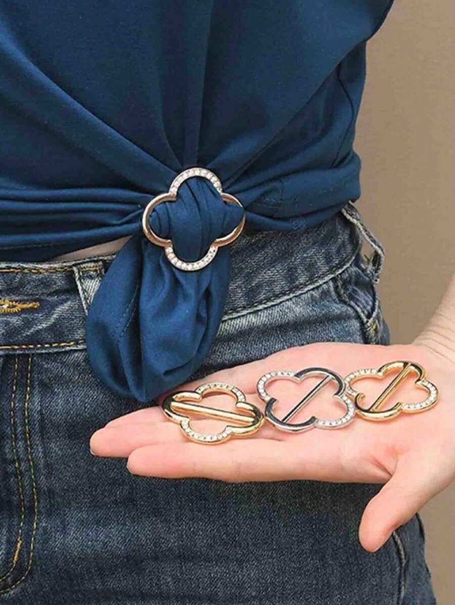 1 pièce Anneau de clip de t-shirt en métal, clip de col de chemise pour femme, clip d'écharpe, élégant clips d'anneau d'écharpe, écharpes nouées aux coins, avec un bouton décoratif en forme de trèfle pour fixer l'ourlet des vêtements polyvalents, un accessoire de bouton de t-shirt pour femme. - Multicolore - Voir 1