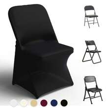 Stretch Spandex Chair Covers - Black /White 12/30/50/100 PCS, Folding Kitchen Chairs Cover, Universal Washable Slipcovers Protector, Removable Chair Seat Covers, For Wedding Party Dining Room Banquet Event 18.11"D X 20.8"W X 36.61"H - 黑色 - 查看 1