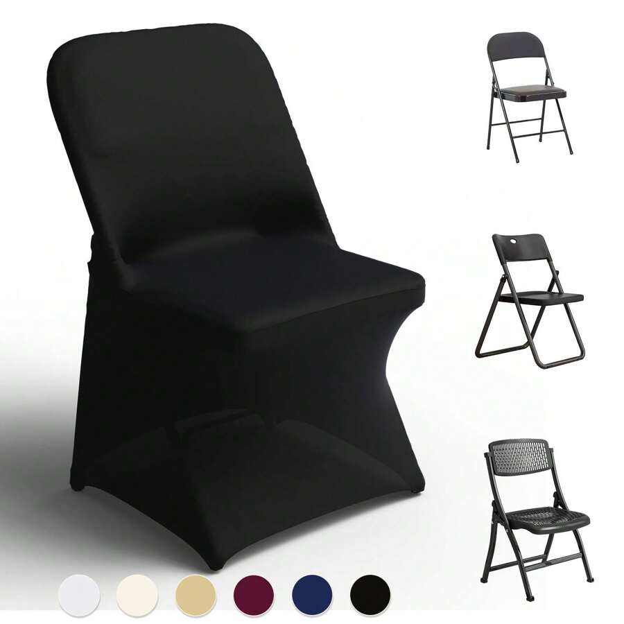 Stretch Spandex Chair Covers - Black /White 12/30/50/100 PCS, Folding Kitchen Chairs Cover, Universal Washable Slipcovers Protector, Removable Chair Seat Covers, For Wedding Party Dining Room Banquet Event 18.11"D X 20.8"W X 36.61"H - 黑色 - 查看 1
