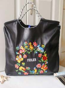 新款时尚百搭 PU 刺绣手提包，大容量购物手提袋 - 彩色 - 查看 2